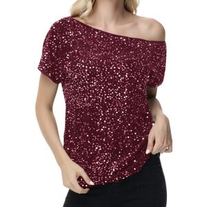 Glamorous Red Sparkle Short Sleeve Top